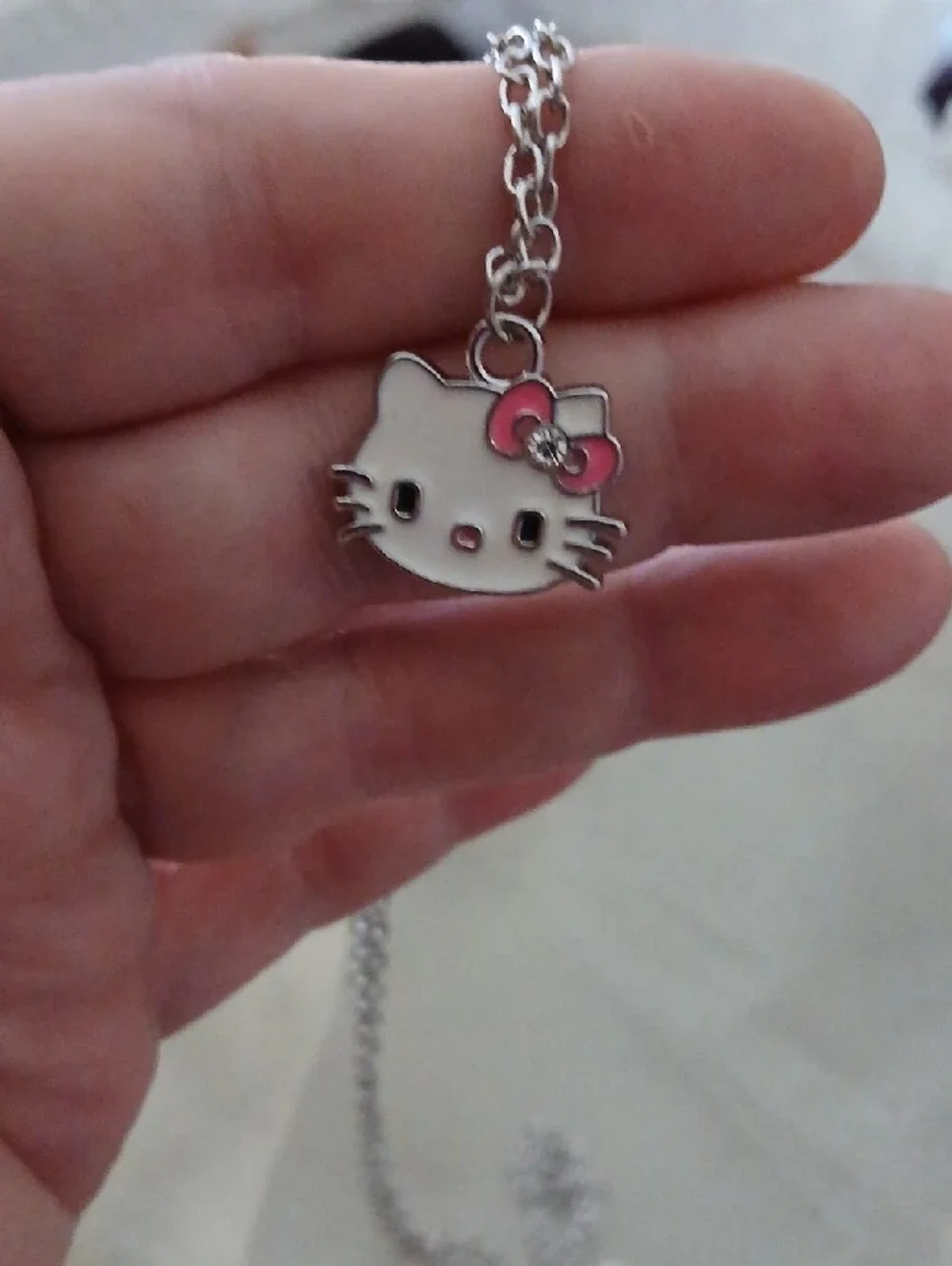 Hello Kitty White and Pink Enamel Pendant Necklace by Hello Kitty